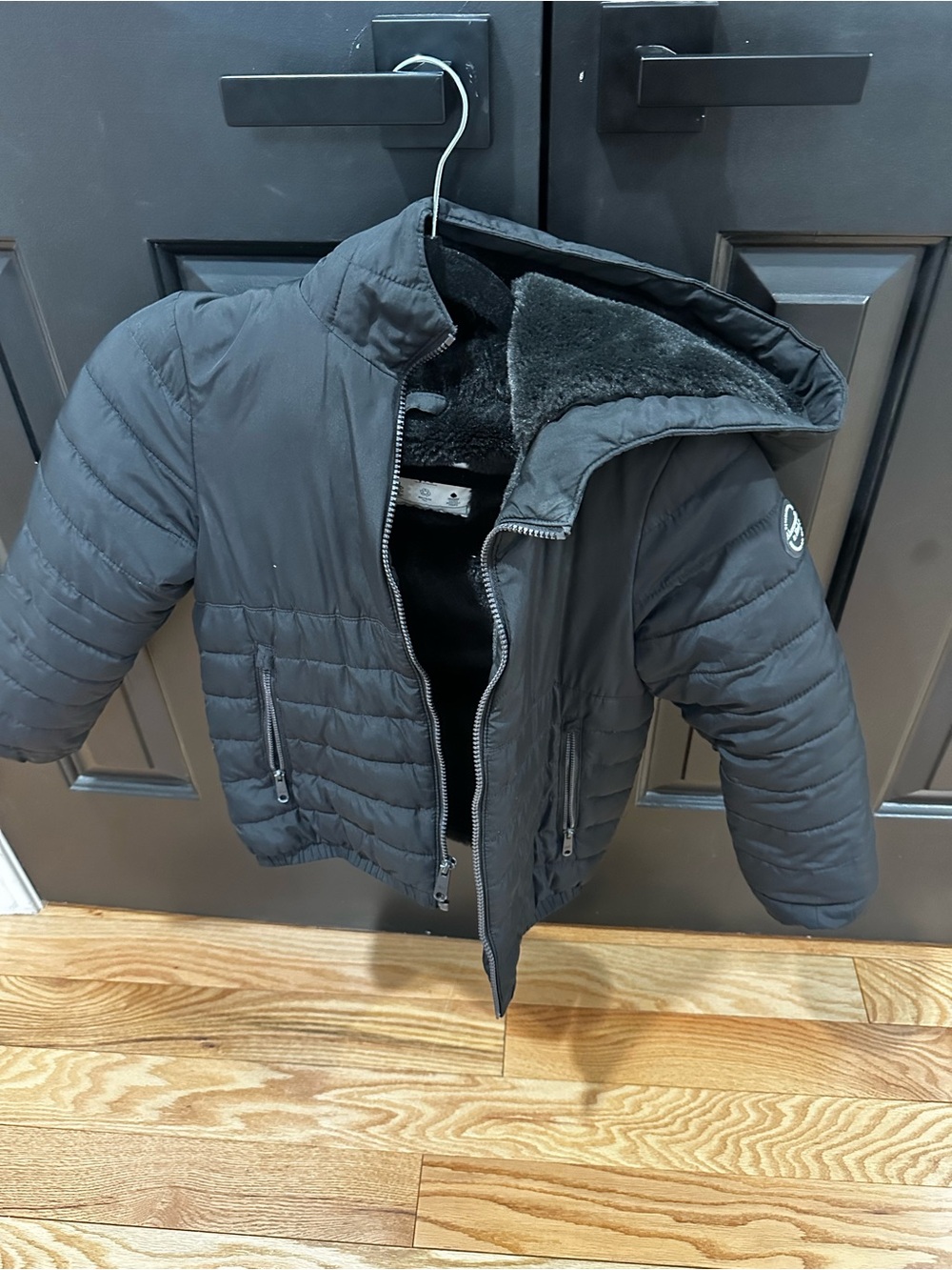 abercrombie kids Black Quilted Puffer Jacket with Faux Fur Lining